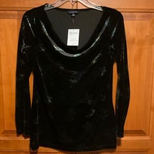 Lands end velvet draped neck top NWT